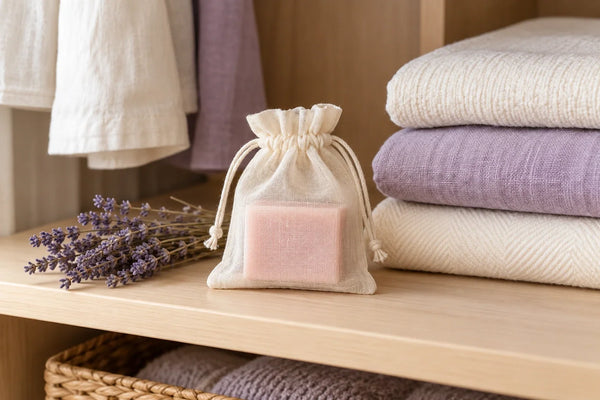 Pachnące mydło w bawełnianym woreczku w szafie