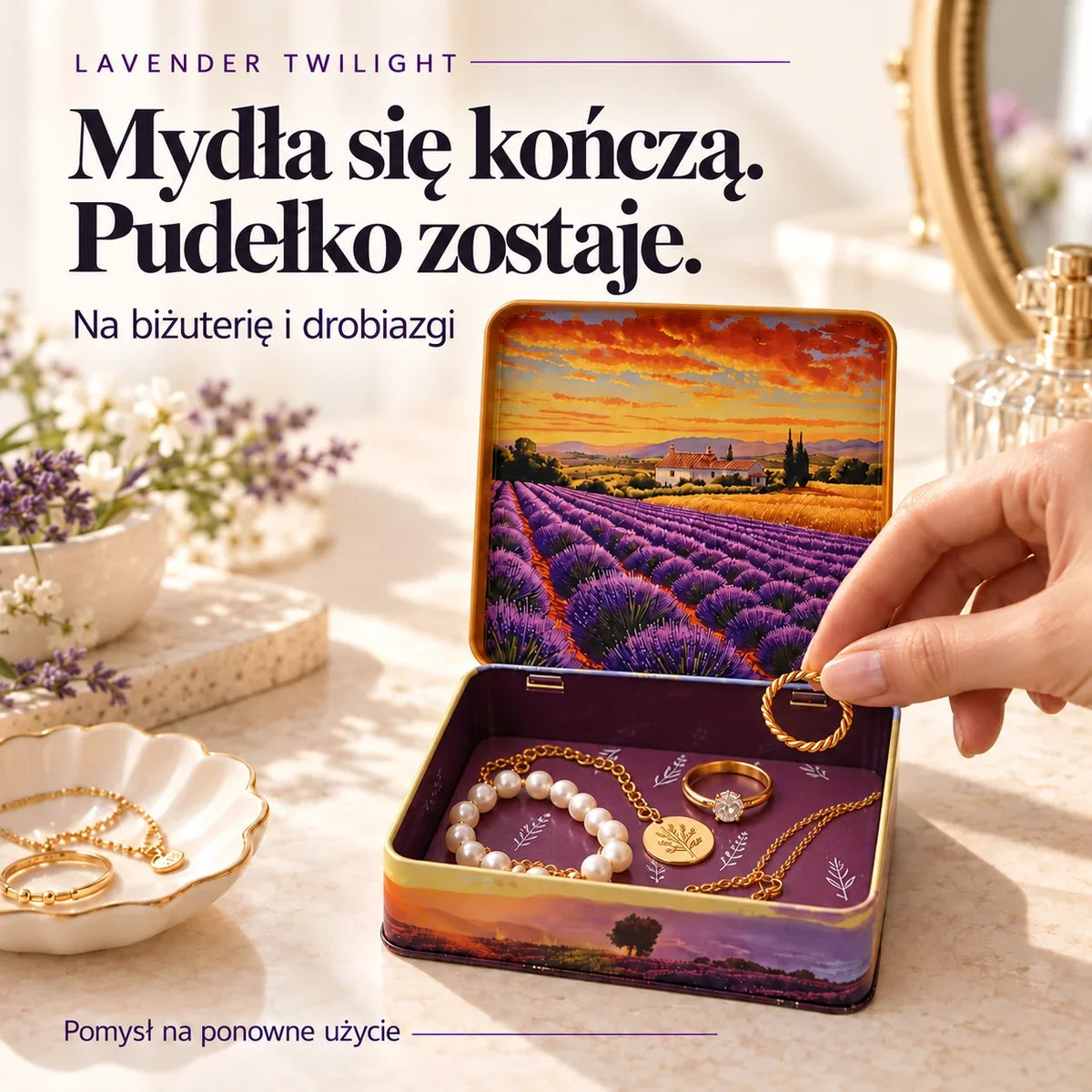 Lavender Twilight — pomysł na ponowne użycie metalowego pudełka