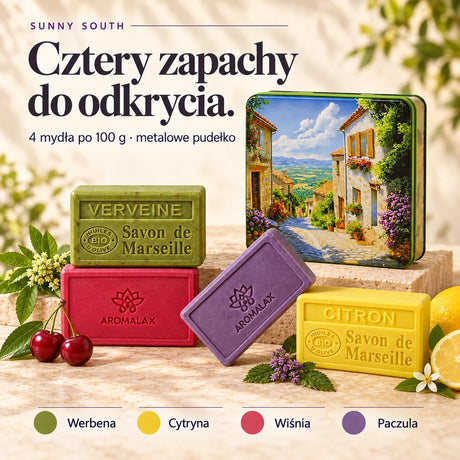 Sunny South — skład zestawu: Werbena • Cytryna • Wiśnia • Paczula