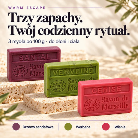 Warm Escape — skład zestawu: Drzewo sandałowe • Werbena • Wiśnia